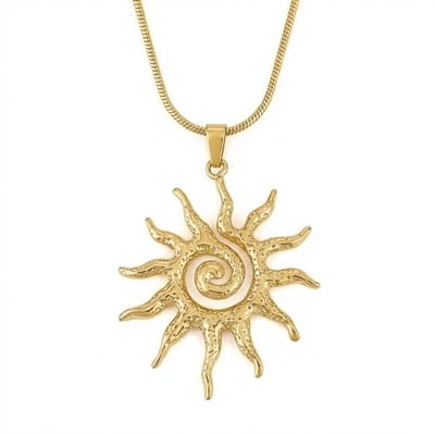 Goudkleurige ketting voor dames met grote zonvormige hanger – Ketting met hanger in fantasie design en spiraaldetail