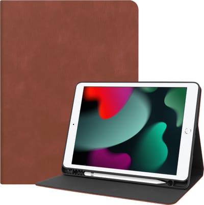 Hoesje Geschikt voor Apple iPad 7 (2019) - 10.2 inch - 7e Generatie - Luxe Bookcase - Hard Cover Case - Met Uitsparing Geschikt voor Apple Pencil - Hardcover Book Tablet Hoes - Bruin