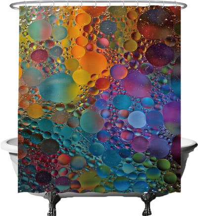 Ulticool Douchegordijn - Bubbels Water Kunst Kleuren - 180 x 200 cm - met 12 ringen - Anti Schimmel - Waterdicht & Wasbaar - Semi Transparant - Lila Geel Blauw