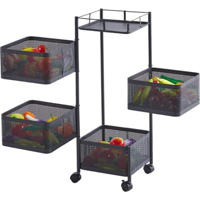 Furnilux Keukenrek met 4 Manden - Functioneel en Stijlvol Zwart Metaal - 28 x 28 x 77 cm
