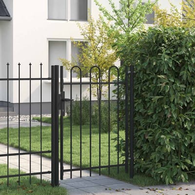 vidaXL - Hekpoort - BOXTEL - enkele - deur - met - gebogen - bovenzijde - staal - 1x1,2 - m - zwart