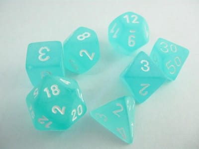 Chessex Frosted Teal/white Polydice Dobbelsteen Set (7 stuks)