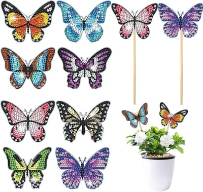 VVGoods - Set van 8 vlinder diamond painting kits voor volwassenen - Diamant schilderen met vlinder motieven - Complete diamond art set met vlinder stakes