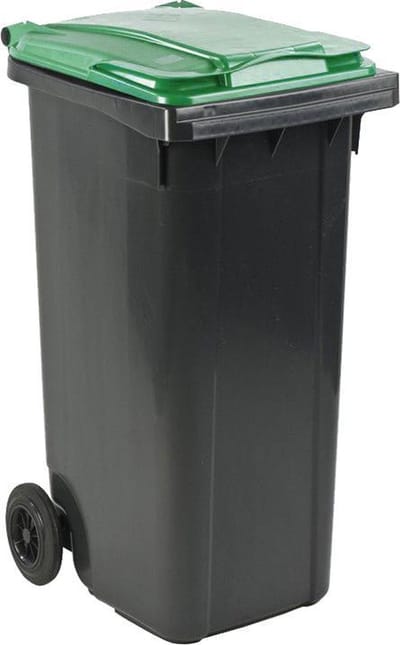 Afvalcontainer 140 liter grijs met groen deksel
