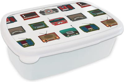 Broodtrommel Wit - Lunchbox - Brooddoos - Retro - Radio - Design - 18x12x6 cm - Volwassenen