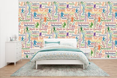 Behang - Fotobehang Patroon - Sport - Alfabet - Quotes - Breedte 500 cm x hoogte 280 cm