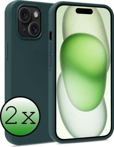 Hoesje 2 Stuks - Geschikt voor Apple iPhone 15 - Sterk & Shockproof - Case Siliconen - Back Cover - Telefoon Hoes - Donkergroen