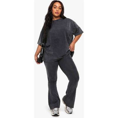 boohoo Dames PLUS ACIDWASH WijDE LEGGING | Houtskool | Maat: 44