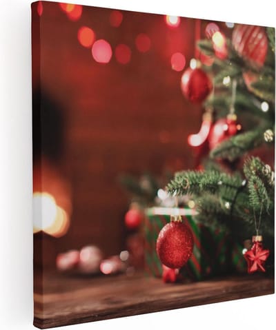 Artaza Canvas Schilderij Kerstballen - 30x30 cm - Klein - Muurdecoratie Kerst - Schilderijen Op Canvas Woonkamer - Decoratie Rood