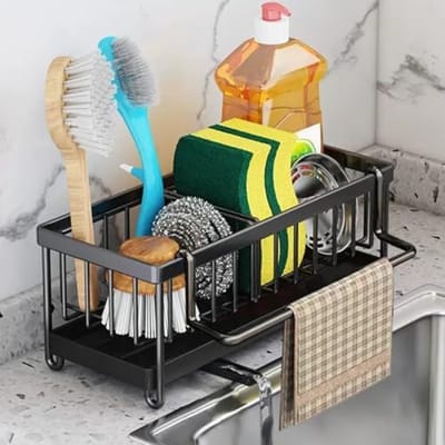 PromoHome Keukenspoelbak Organizer - Draaibare Sponshouder met Handdoekrek