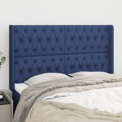 vidaXL - Hoofdbord - met - randen - 147x16x118/128 - cm - stof - blauw