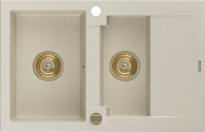 Mexen Gaspar granieten gootsteen 1,5-komor met afdruiprek 737 x 475 , beige, sifon goud - 6507731505-69-G