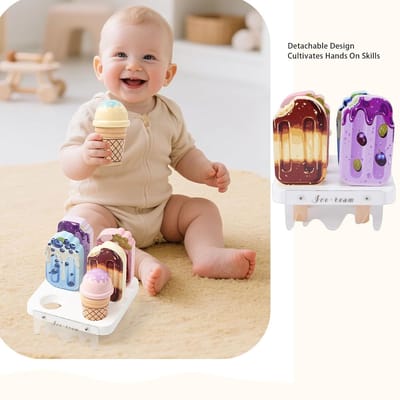 Houten Ijsspeelset - Peutertellerwinkel - Indoor Entertainment - Veilig Hout ABS Materiaal - 14 x 13 x 7 cm