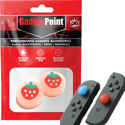 Gadgetpoint - Thumb Grips voor Nintendo Switch Joy-Con Controllers - Gaming Thumbgrips - Performance Anti-Slip Thumbsticks - Bescherming Accessoires - Aardbeien - Oranje met Rood