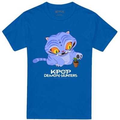 K-Pop Demon Hunters Unisex Schattig Derpy Tijger T-shirt voor volwassenen (Royaal Blauw)