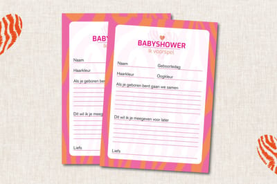 Pretty Power Babyshower Invulkaarten - Voorspelkaarten - Voorspellingen - 10 stuks - Roze - Oranje - Stevig papier - A6 - More Morris