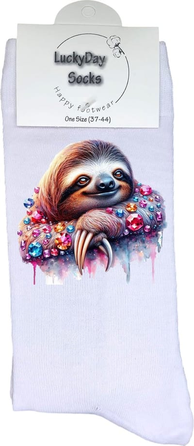 Luiaard - Verjaardag cadeau - Grappige sokken - Print sokken - Leuke sokken voor heren en dames - Moederdag - Vaderdag - Cadeau voor hem en haar - Kerstcadeau - Vrolijke sokken - Valentijns cadeau - Bling - Socks waar je Happy van wordt - Maat 37-44