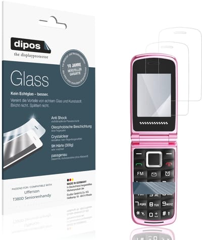 dipos – 2x Pantserfolie geschikt voor Ufferson T380D Seniorenhandy | 9H Screenprotector
