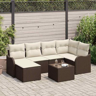 vidaXL - Tuinbank - Set - 7 - st - Bruin - en - wit - poly - rattan