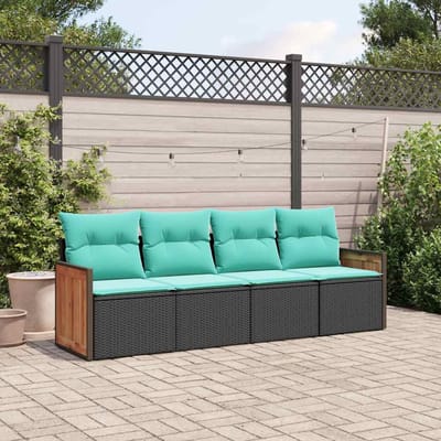 vidaXL - 4-delige - tuinbankset - met - kussens, - zwart - polyrotan