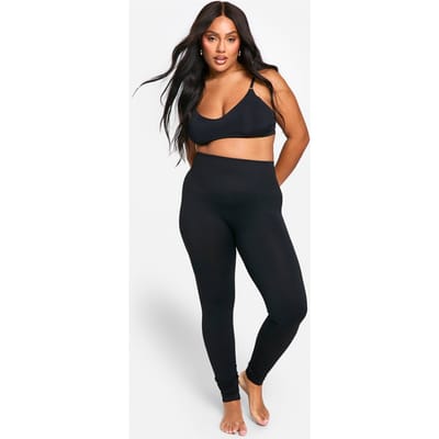 boohoo Dames Plus Tummy Control Naadloze Rib Leggings | Zwart | Maat: Large