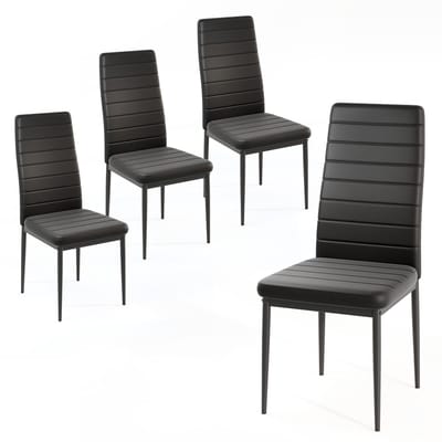 COSTWAY Eetkamerstoel set van 4 stoelen, gestoffeerde keukenstoelen met rugleuning, gemaakt van kunstleer en metaal, voor eetkamer, woonkamer, restaurant, kantoor, zwart, 52,5 x 43 x 96,5 cm