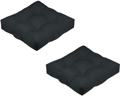 Stof Textile Vloerkussen XXL - 2x - zwart - polyester - 60 x 60 x 12 cm - vierkant - Extra dik - extra zitplaatsen - spelen - gamen - relaxen