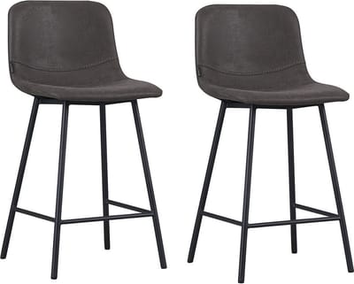 Bronx71® Industriële barkruk Mikky antraciet leer 68 - 79 cm - Barkrukken set van 2 - barstoel