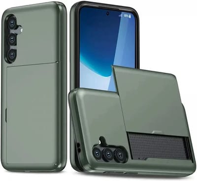 Hoesje met Kaarthouder Slider Geschikt voor Samsung Galaxy S24 FE | Back Cover Pasjeshouder Achterkant | Kaarthouder voor Twee Pasjes | Groen