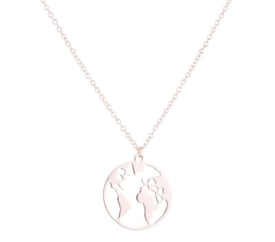 Joboly Wereld Bol Aarde Reizen Ketting - Dames - Rosékleurig - 45 cm