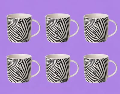 Cosy&Trendy Strepen Mokken Set van 6 – 36 cl – Leopard Animal Serie – Keramiek – Zwart/Wit Design – Trendy Koffiemokken