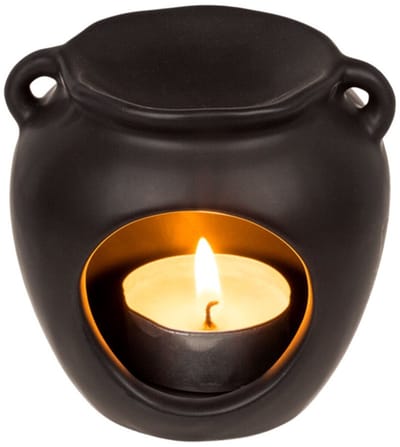 Basic Oliebrander Keramiek Zwart – Aroma Brander met Waxinelichtje – Voor Etherische Oliën & Wax Melts – 9 × 9 × 9 cm