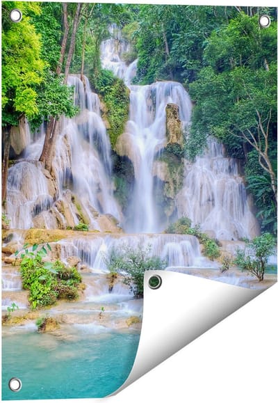 Gards Tuinposter Waterval in het Tropische Natuur - 40x50 cm - Tuindoek - Tuindecoratie - Wanddecoratie buiten - Tuinschilderij