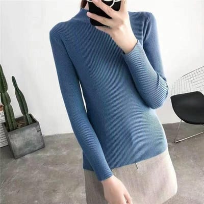 Lente en Herfst Halve Hoge Hals Losse Lange Mouwen Basis Knitwear Trui Dames Pullover Ronde Hals Trui S