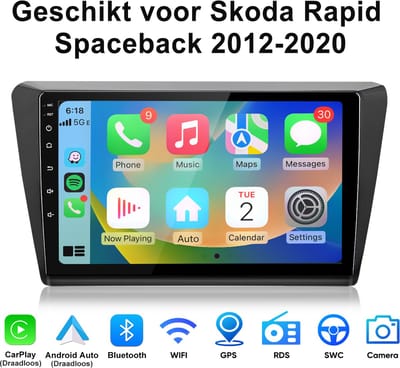 JUNSUN Android 15 Autoradio Geschikt voor Skoda Rapid Spaceback 2012-2020 - 4GB+64GB - Draadloze CarPlay & Andriod Auto - GPS-navigatiesysteem - Bluetooth - Stuurwielbediening - WiFi - 9-inch Touchscreen - RDS - USB