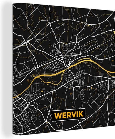 Canvas Schilderij Plattegrond - Goud - Kaart - Wervik - Stadskaart - 20x20 cm - Wanddecoratie