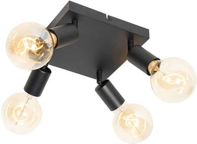 QAZQA facil - Moderne Plafondspot | Spotje | Opbouwspot - 4 lichts - L 29 cm - Zwart - Woonkamer | Slaapkamer | Keuken