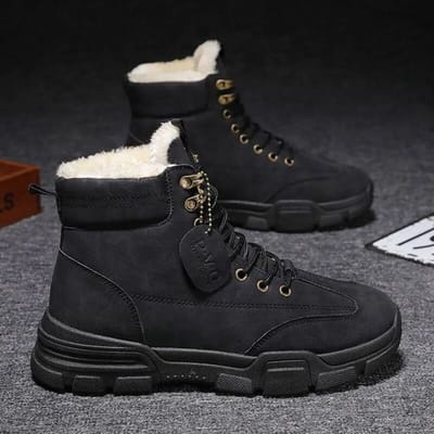 Qmaigie Bottes de Neige d'Hiver Homme Mode Homme Baskets Décontractées Chaussures Montantes Chaussures de Marche Outdoor Bottes Désert Populaires pour Homme 43 noir
