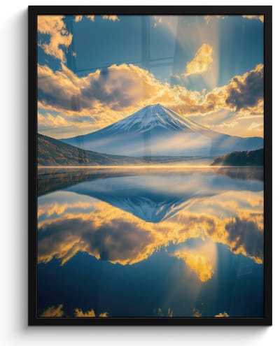 Poster in lijst - Fotolijst 50x70 cm - Posters - Berg - Rivier - Zonsondergang - Posterlijst zwart - Decoratie - Wanddecoratie woonkamer - Muurdecoratie slaapkamer