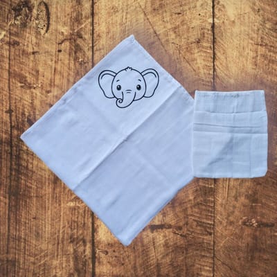 Hydrofieldoek - opdruk - 70 x 70 - washand 20 x 17 - opdruk olifant zwart - kraamgeschenk