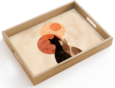 Dienblad hout 40x30 cm - Schootdienblad - Katten - Zwart - Abstract - Cirkels - Borrelplank rechthoek - Plateau dienbladen