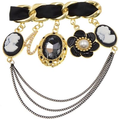 Beauty Head Enamel Flower Crystal Letter A Broches Voor Vrouwen Ketting Kwast Pin Nieuw Winterontwerp Cadeau black