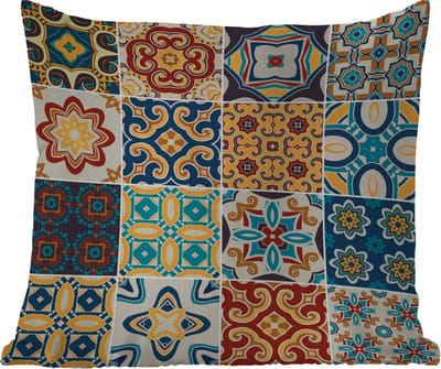 Tuinkussen - Bloemen - Vintage - Patroon - Blauw - Oranje - 40x40 cm - Weerbestendig