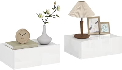 QUESTYR - Set van 2 Zwevende Nachtkastjes - Met Lade - Wit - 40×30×15 cm - Modern & Ruimtebesparend - Wandmontage