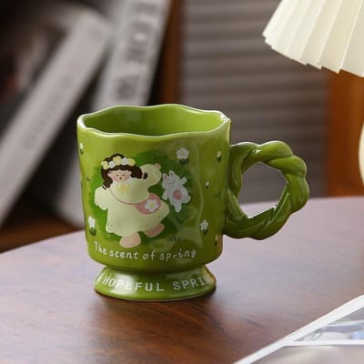 Tasse Mignonne Fille Tasse à Eau Maison Bureau Tasse Céramique Aspect Haut de Gamme Tasse à Petit Déjeuner Hommes 301-400ml