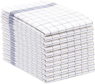 PromoHome Set van 10 Theedoeken en Vaatdoeken - 50x70 cm - 100% Katoen - Blauw Geruit - Hoogwaardige Absorberende Keukenhanddoeken - Oeko-Tex Gecertificeerd