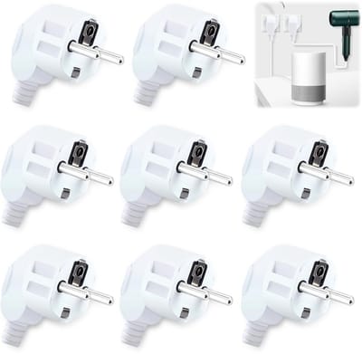 8 stuks Schuko stekkers: Buiten stekker, geaard met kinkbescherming, hoekstekker, waterdicht
