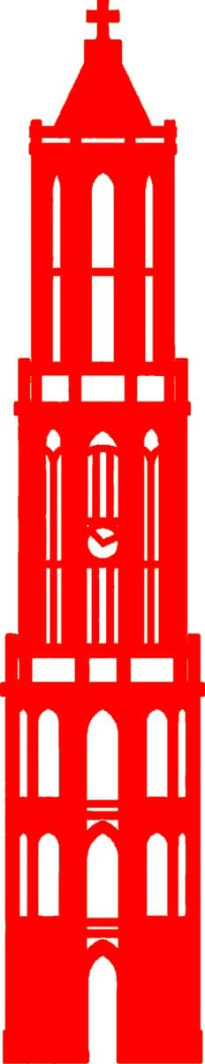 Houten Domtoren Utrecht – 38 cm Hoog x 7,5 cm Breed – Wanddecoratie/Muurdecoratie – Rood