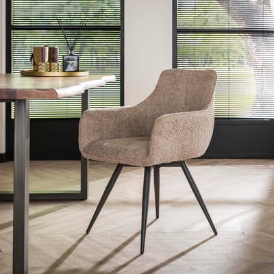 Dimehouse Set van 2 eetkamerstoelen Bouclé zand draaibaar Syro - Stof - Scandinavisch & Basic