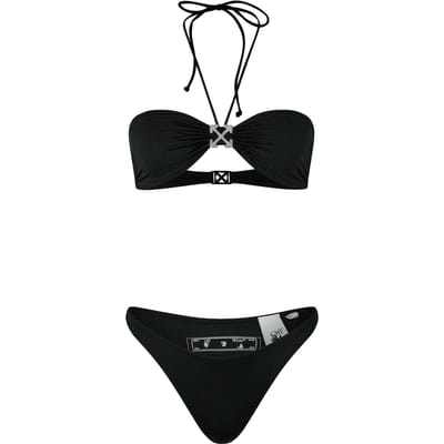 Off White Dames/Dames Arrow Logo Bikini Top Set (Zwart)